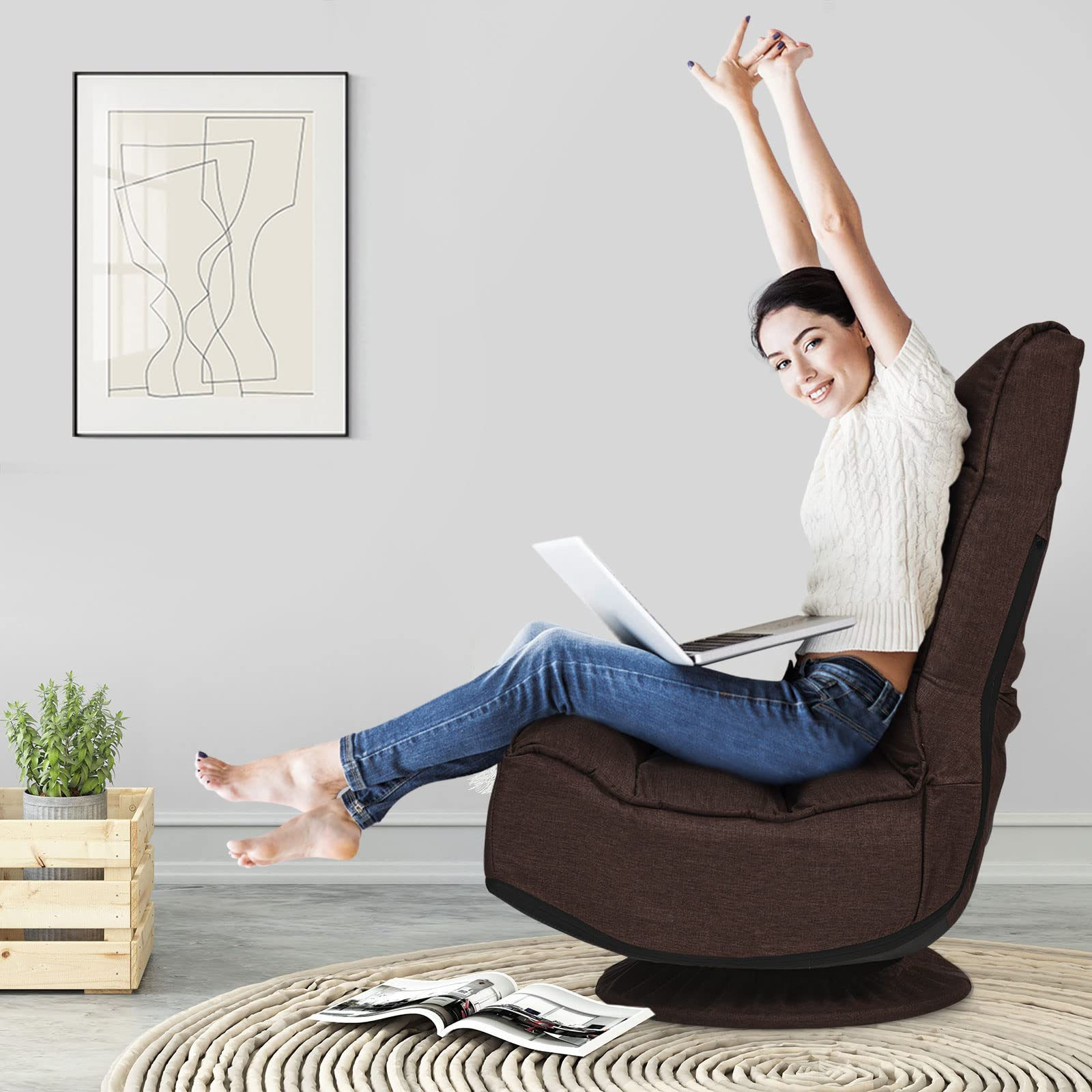 360 Degree Swivel Gaming Chair, 6 Position Adjustable Folding Floor Chair