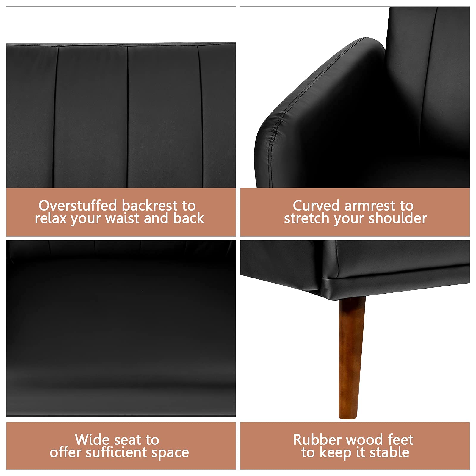 3 Seat Convertible Futon Sofa with High-Density Sponge & Adjustable Backrest