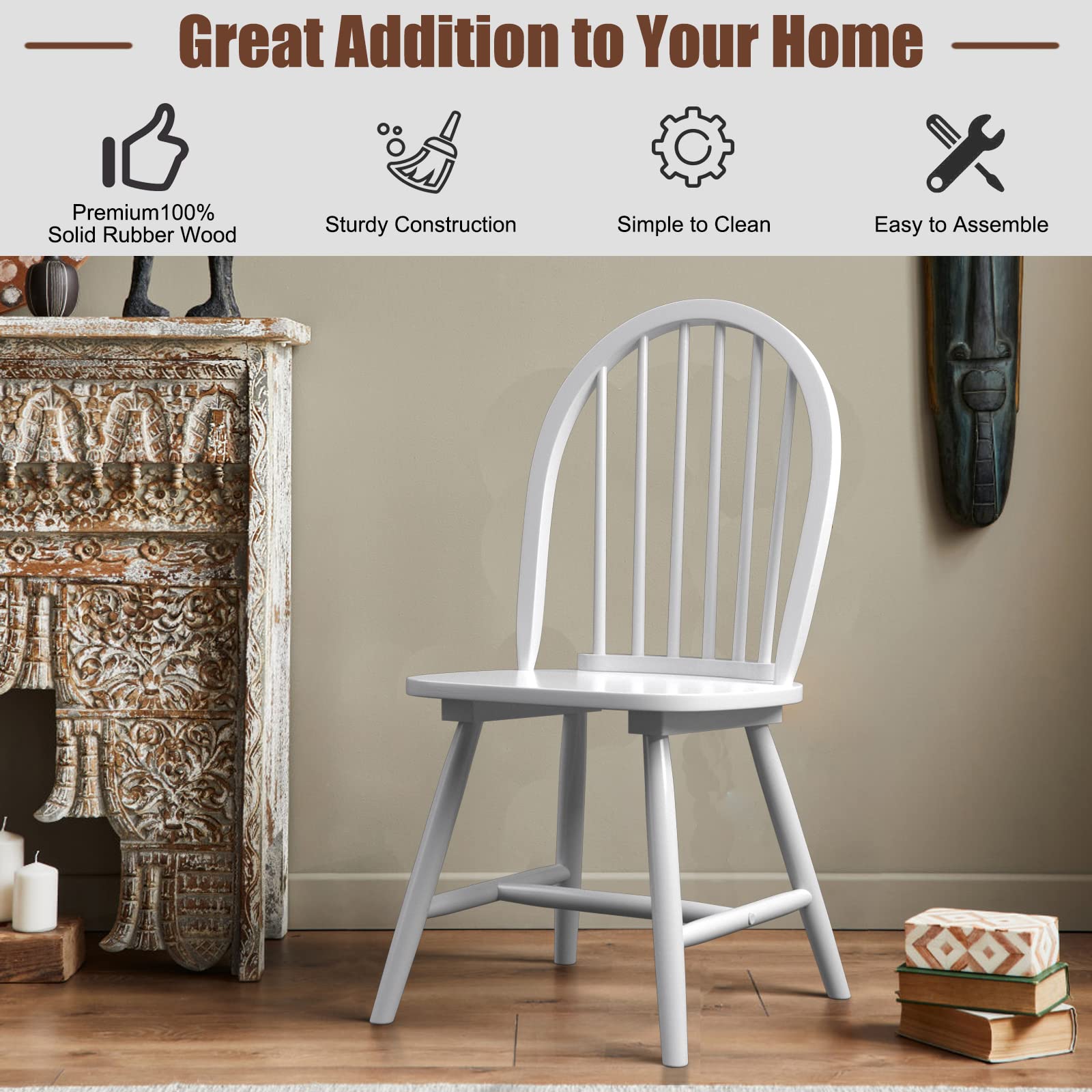 Set of 2/4 Windsor Chairs, Kitchen Dining Chairs with Backrest