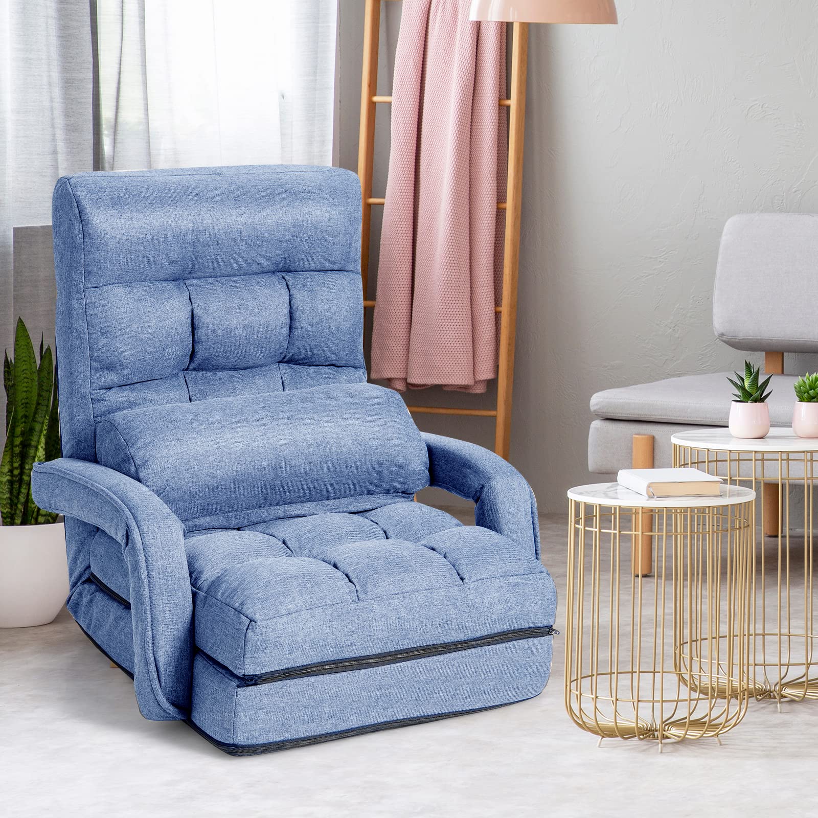 Adjustable Floor Chair, Folding Lazy Sofa Chair with 5 Positions, Detachable Seat Cushion