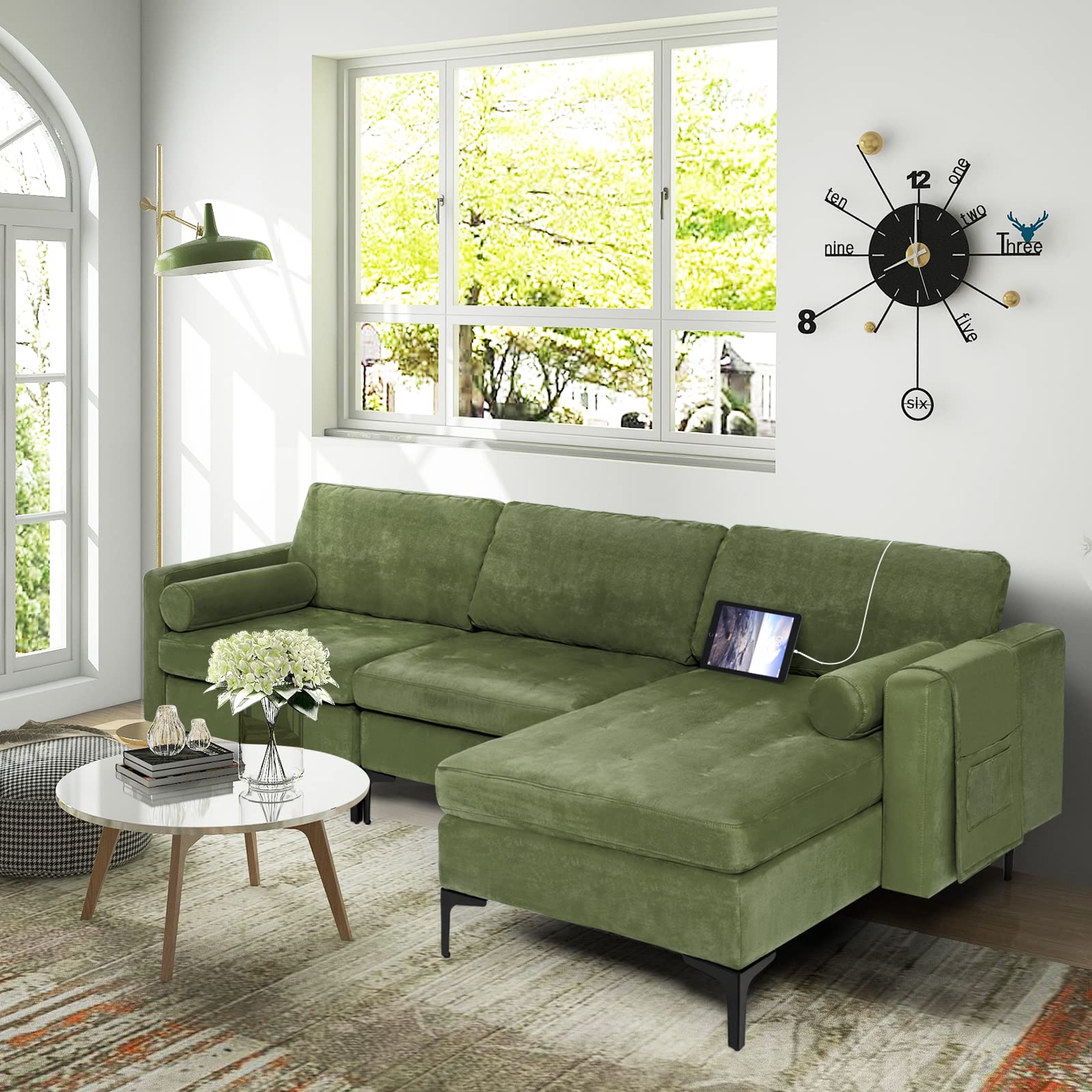 Modern Accent Sofa w/Comfy Cushion Bolster for Bedroom Reception Room