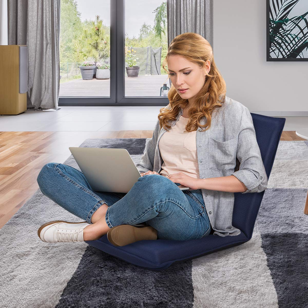 Adjustable Mesh Floor Sofa Chair, 6-Position Multi-Angle Padded Floor Chair for Gaming Reading Meditation