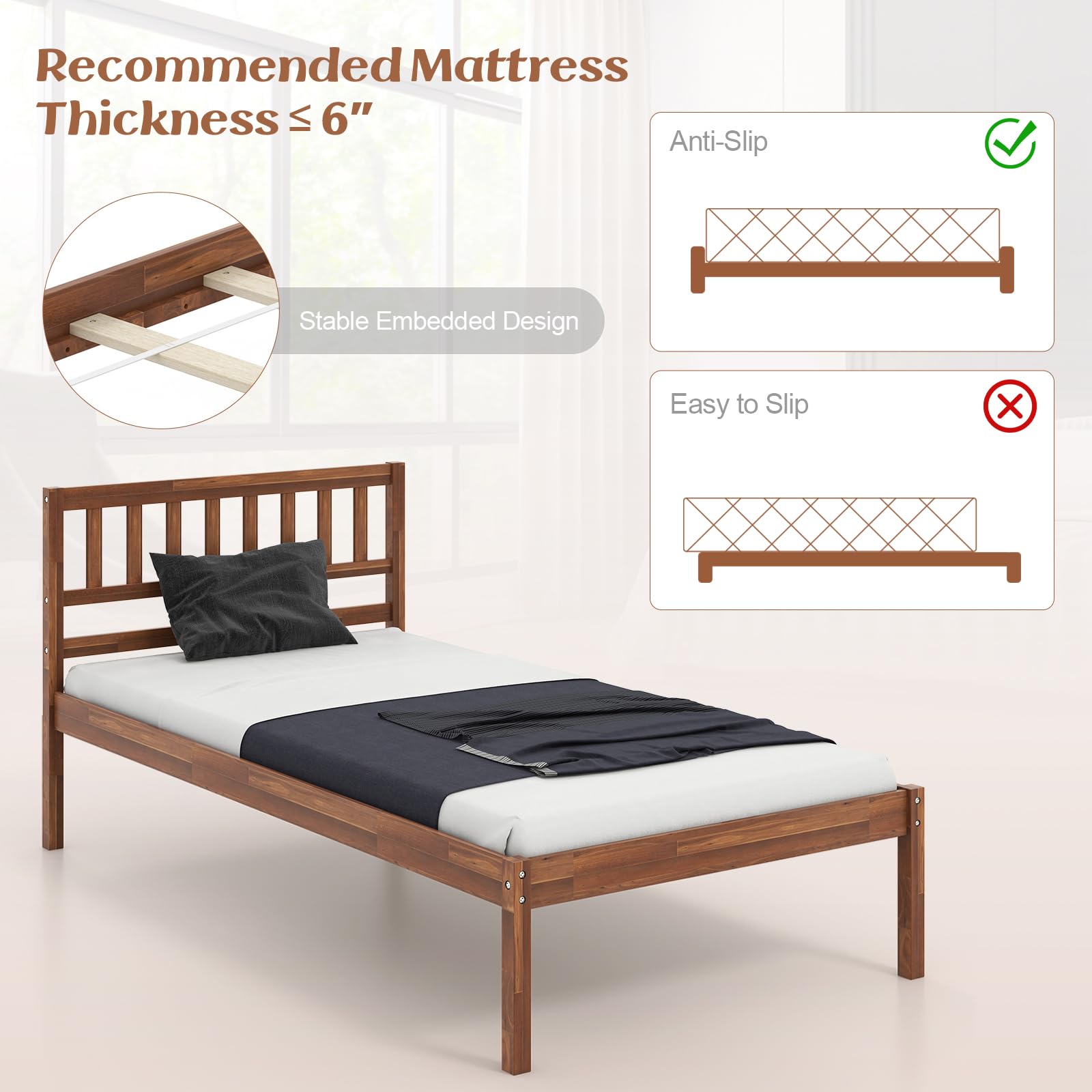 Wood Platform Bed Frame with Headboard