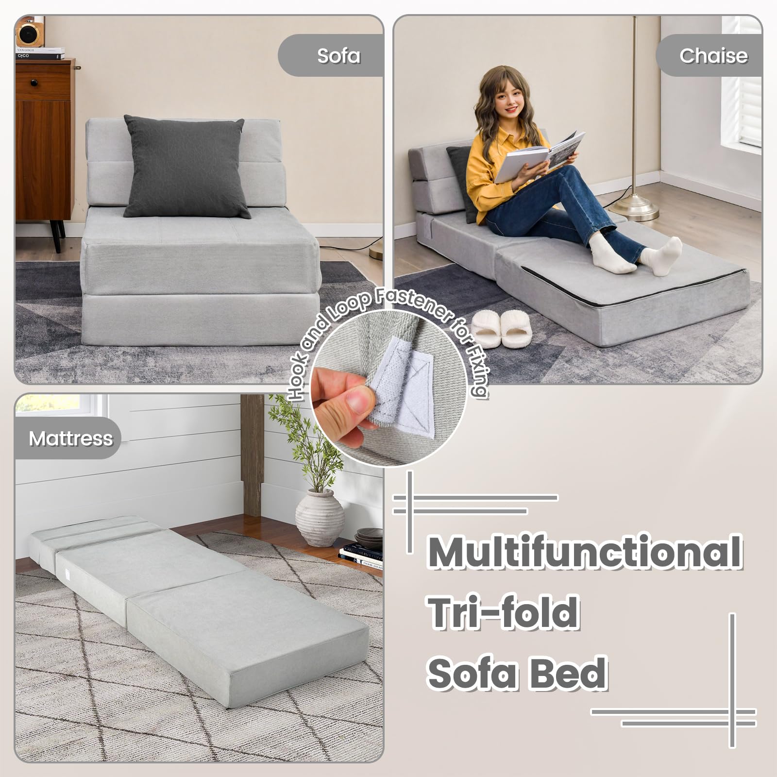 Folding Floor Sofa Bed, Convertible Sleeper Chair Bed