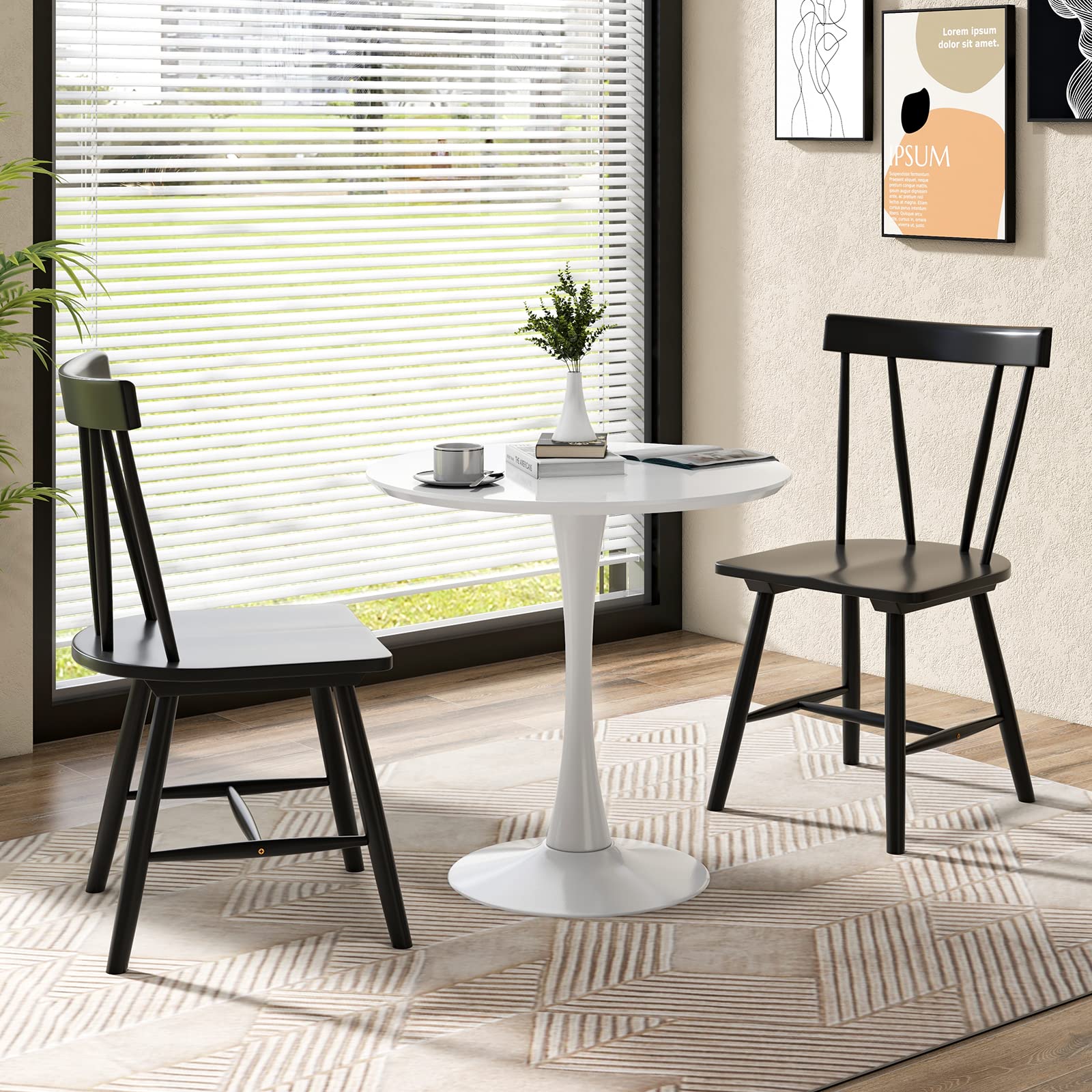 Set of 2/4 Windsor Chairs, Rubber Wood Dining Chairs with Spindle Back, Wide Seats, Anti-Slip Foot Pads
