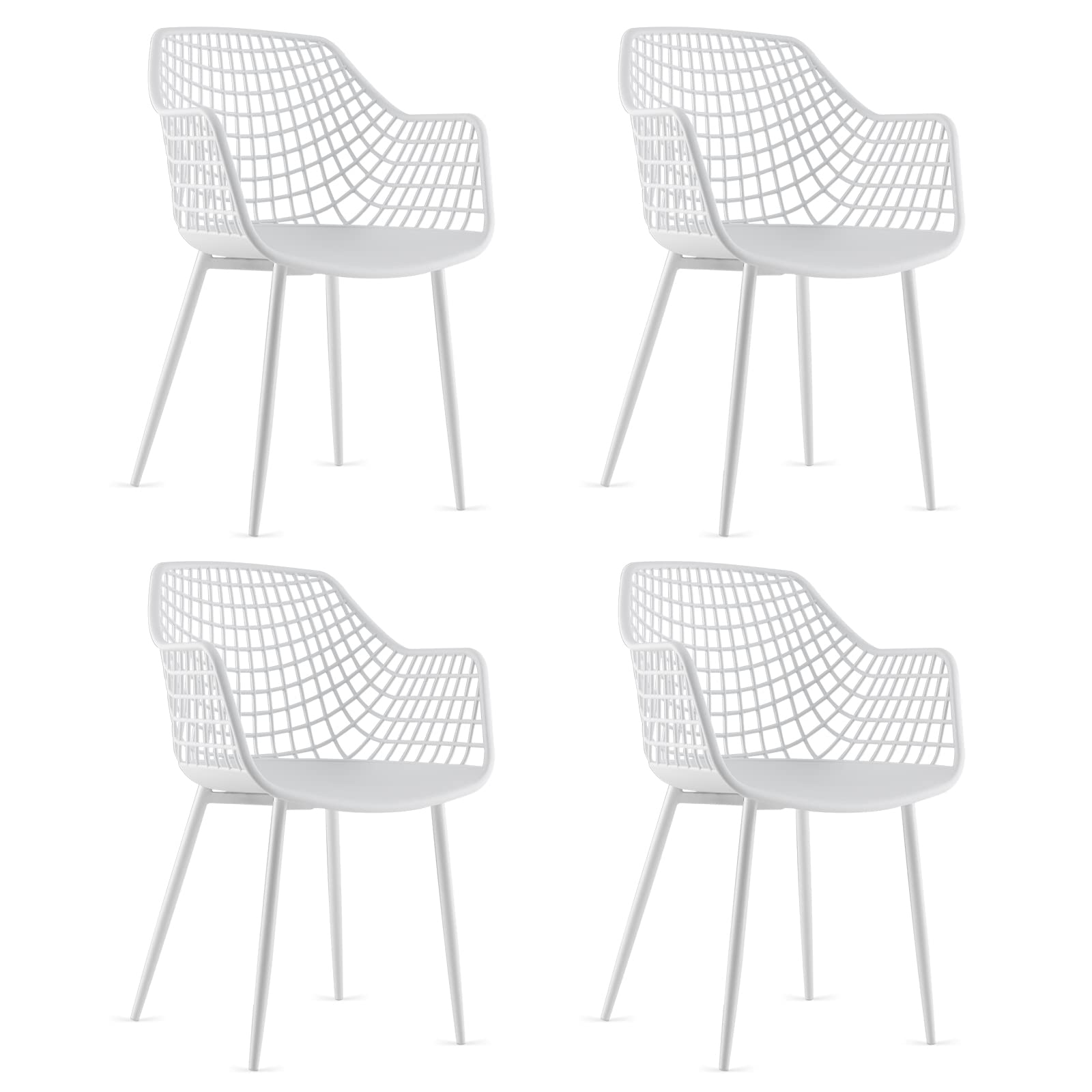 Modern Dining Chairs Set of 4 - Arm Chair with 15" High Backrest, Powder-Coated Metal Legs, Anti-Slip Foot Pads