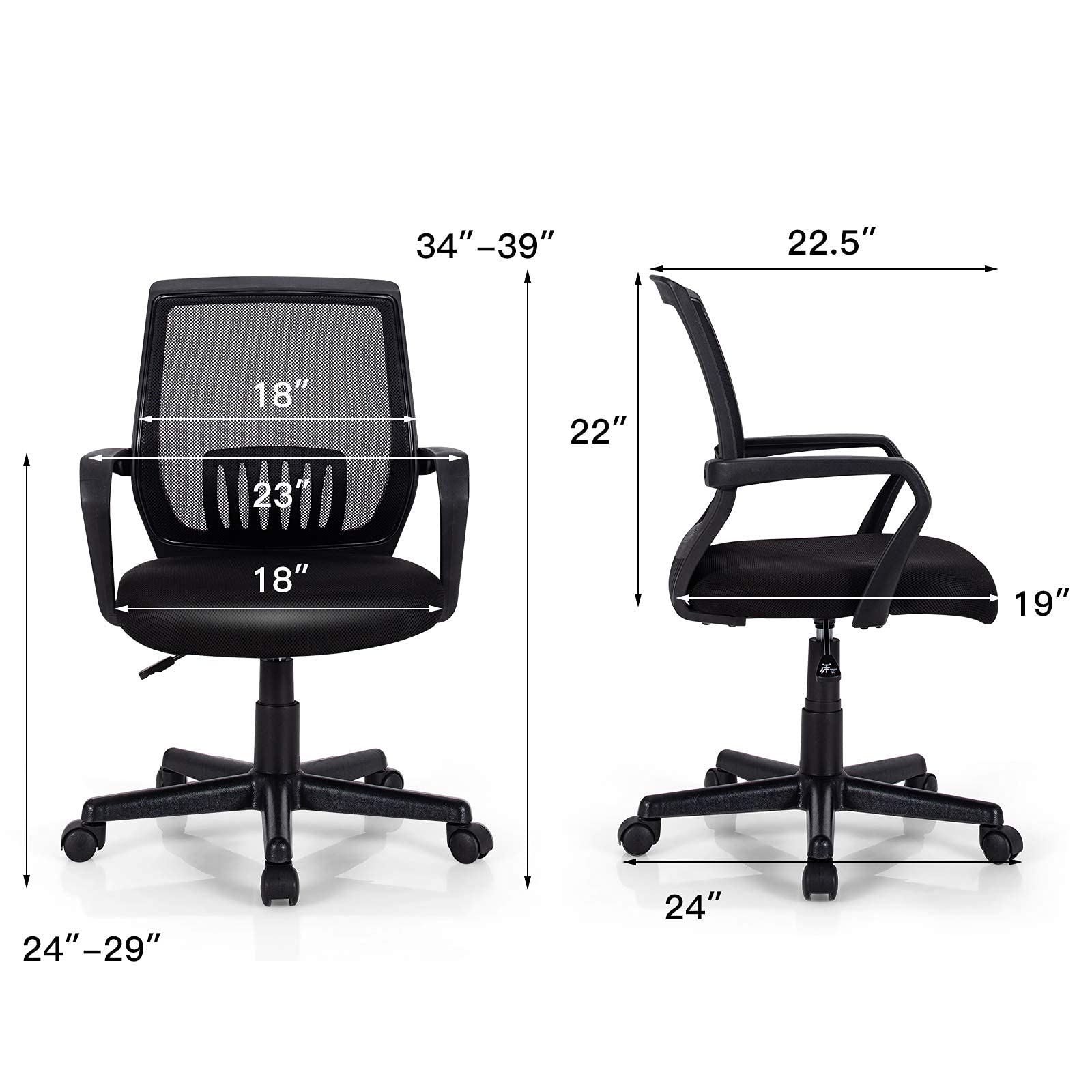Office Chair, Mesh Desk Chairs with Wheels, Lumbar Support, Waterfall Seat