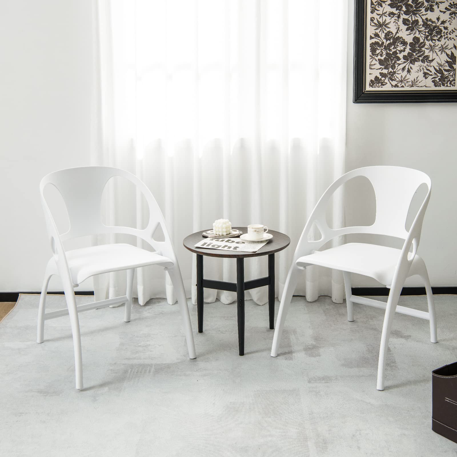 Folding Dining Chairs Set of 2/4, Outdoor Plastic Dining Chairs with Armrest and High Backrest