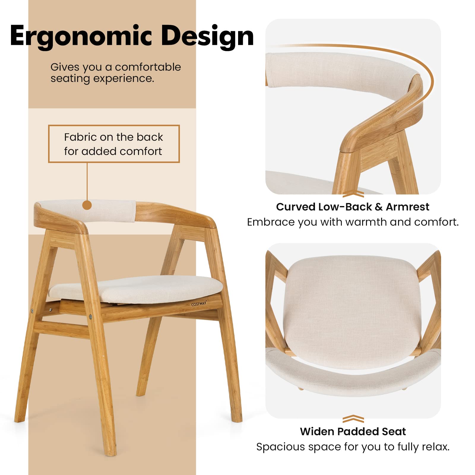 Bamboo Accent Chair, Modern Painted Bamboo Leisure Chair w/Comfy Fiber Cushion, Curved Backrest, Solid Legs