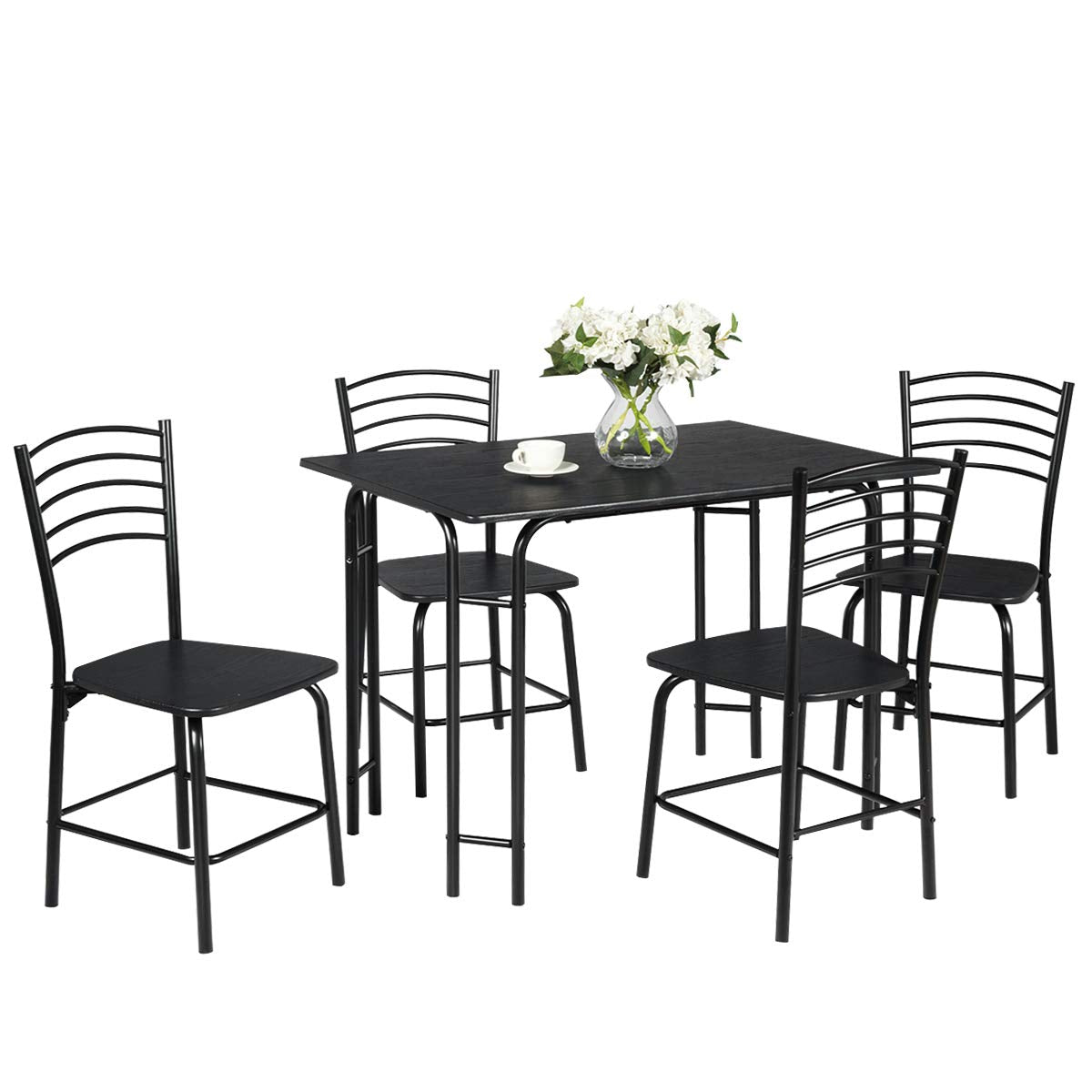 5 Piece Dining Set, Home Kitchen Table and 4 Chairs with Metal Legs