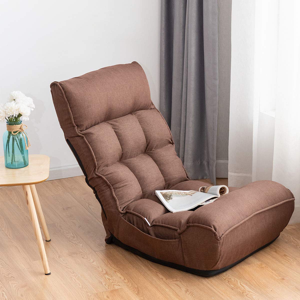  Folding Floor Lounge Chair with 5-Position Adjustable Head & 4-Position Adjustable Backrest