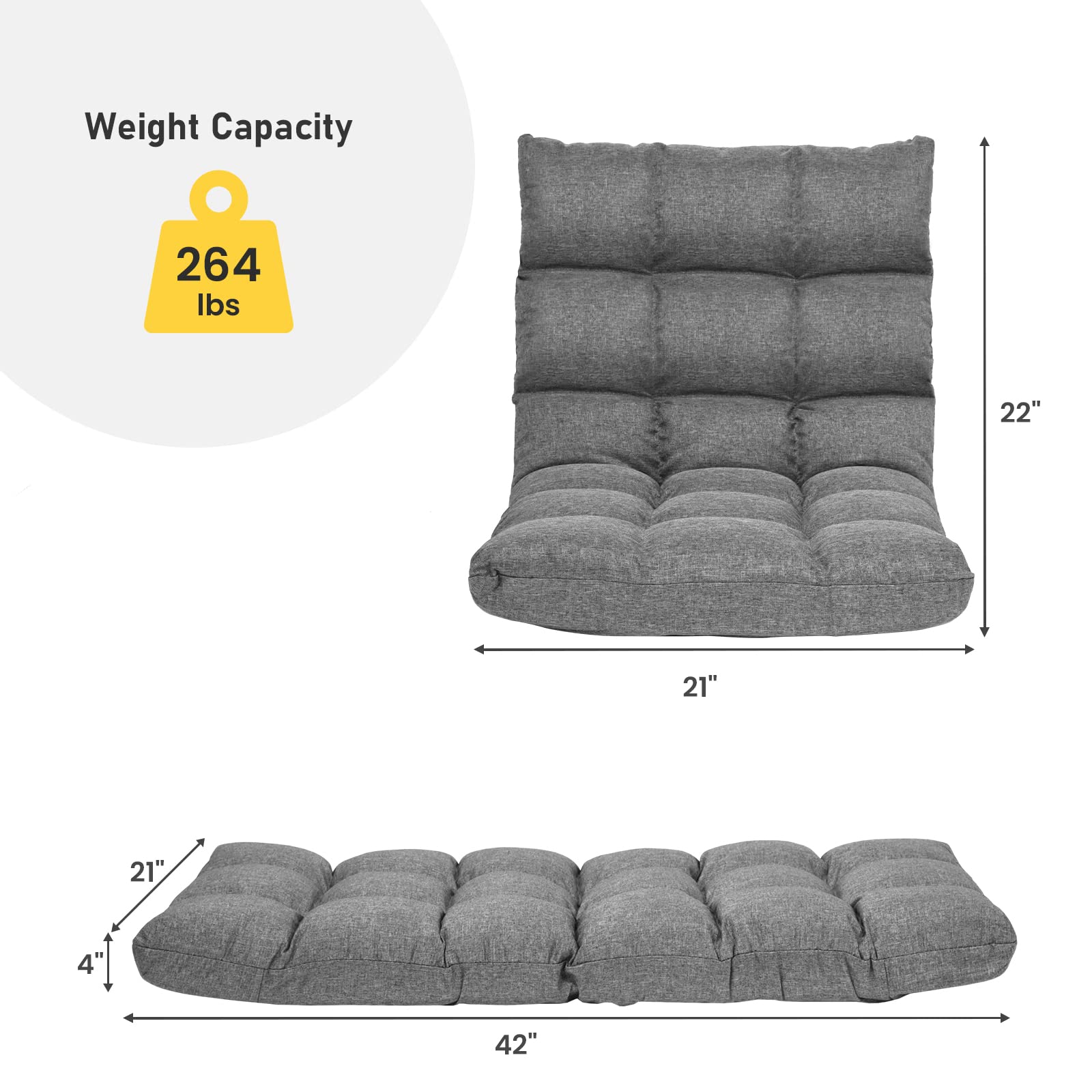 Folding Gaming Floor Chair，Adjustable 14-Position Floor Sofa with Back Support