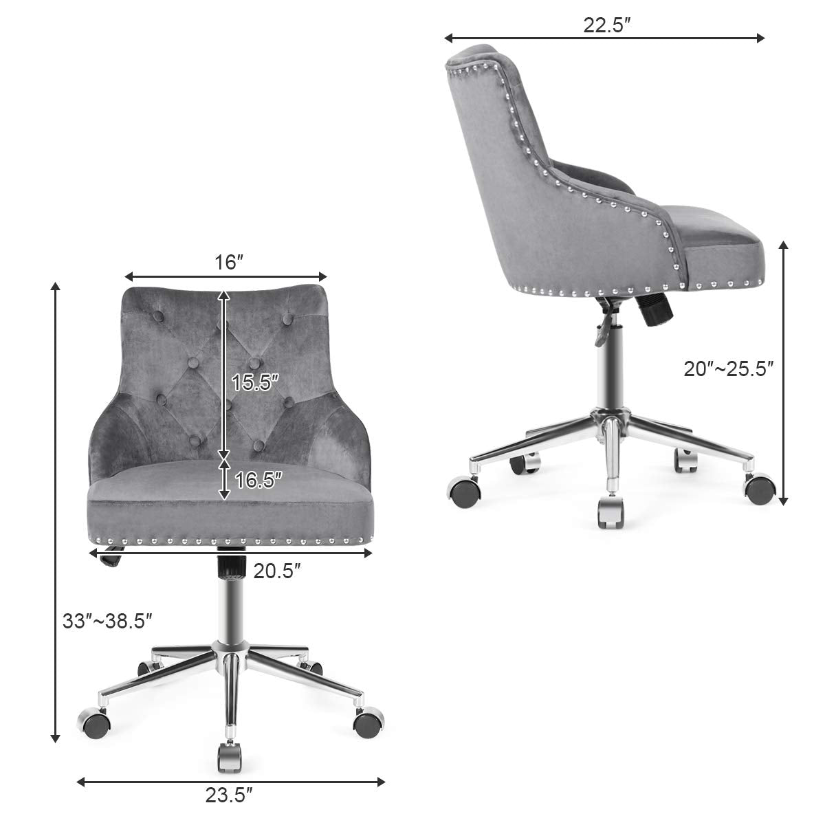 Modern Home Office Chair, Tufted Velvet Swivel Armchair with Nailhead Trim