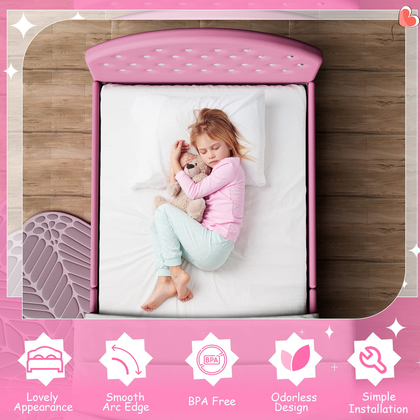 Kids Twin Bed Frame with Headboard, Toddler Upholstered Platform Bed with Slatted Bed Base