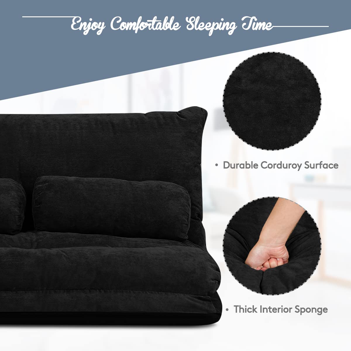 Multi-Functional 6-Position Foldable Lazy Floor Sofa with 2 Pillows