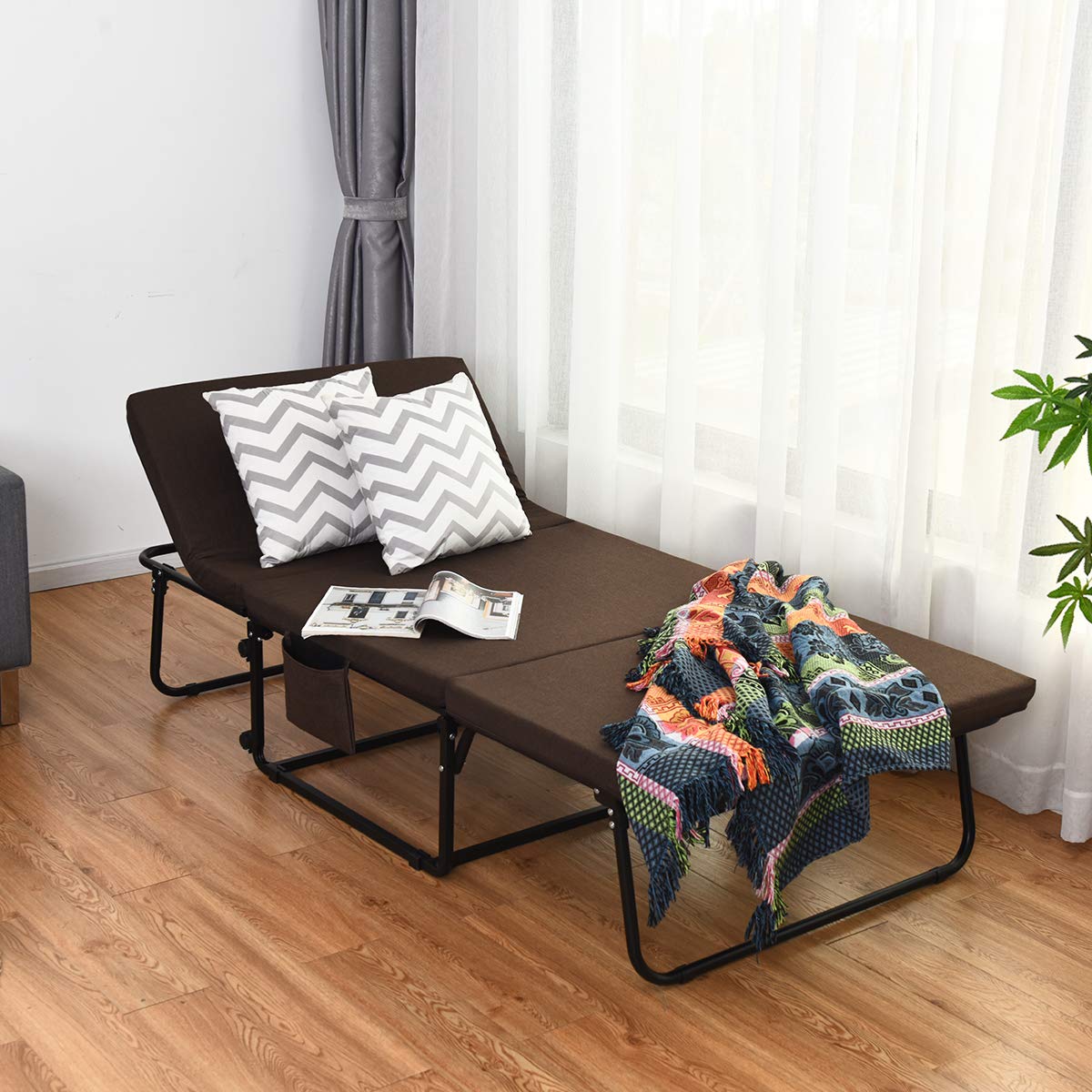 Folding Bed, 3 in 1 Convertible Sleeper Bed with Mattress, Adjustable with 6 Positions