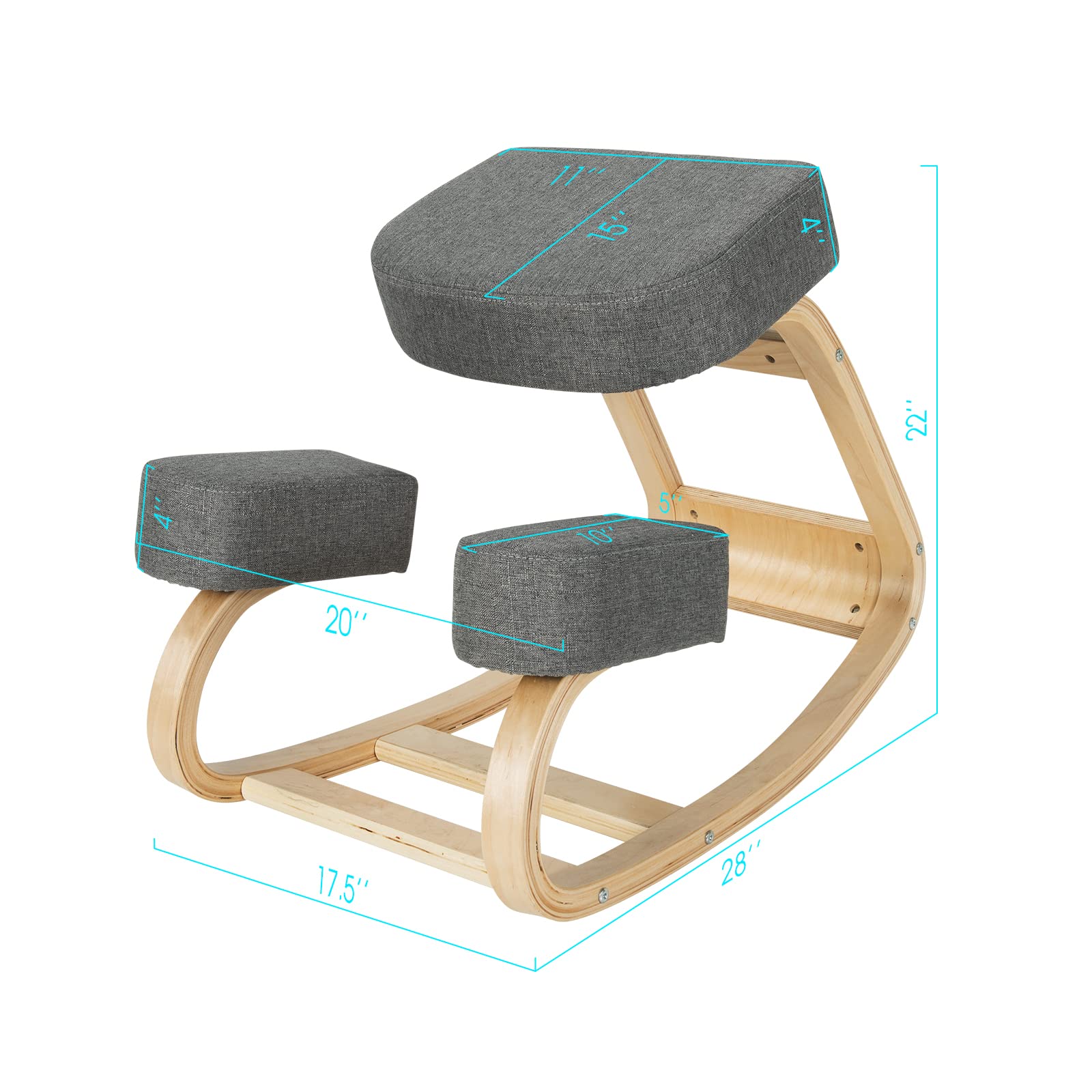 Kneeling Chair, Wood Posture Chair, Max Load 330 Lbs, Rocking Knee Chair with Soft Cushion