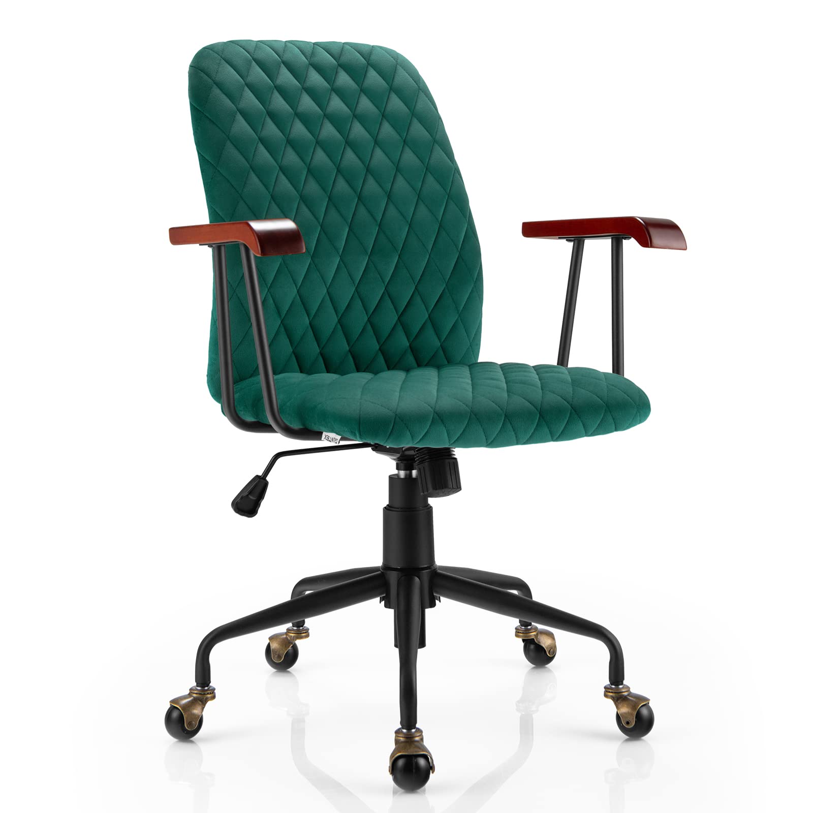 Home Office Desk Chair, Vintage Adjustable Swivel Rolling Chair with Copper Wheels & Armrest