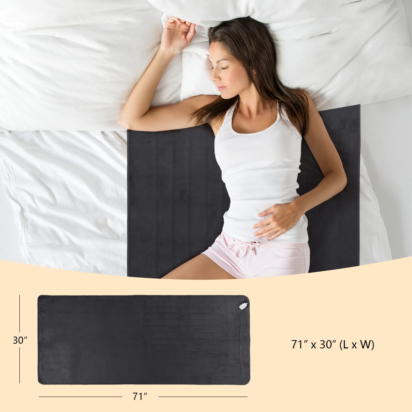 Electric Heated Mattress Pad - 71&rdquo; x 30&rdquo; Bed Warmer w/ 5 Heating Levels, 8H Timer, Overheat Protection, Machine Washable Heating Pad