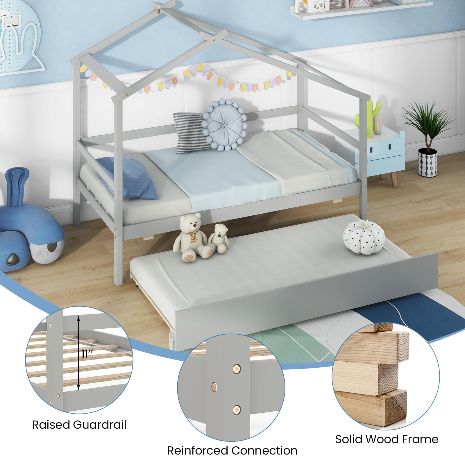 Twin Size House Bed with Trundle