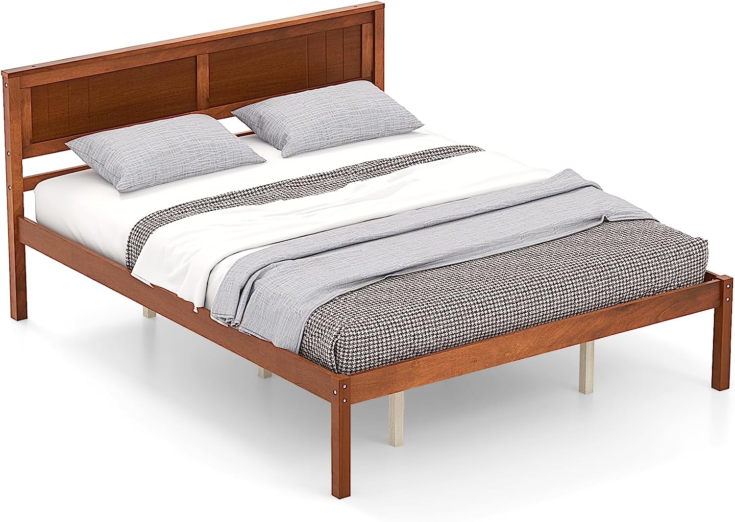 Wooden Platform Bed Frame with Headboard & Wood Slat Support