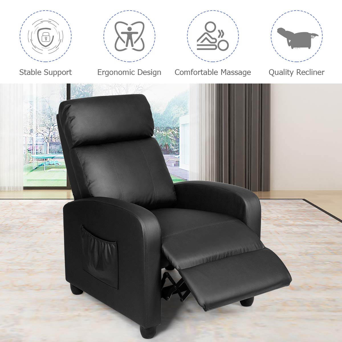 Recliner Chair for Living Room, Recliner Sofa Wingback Chair w/Massage Function