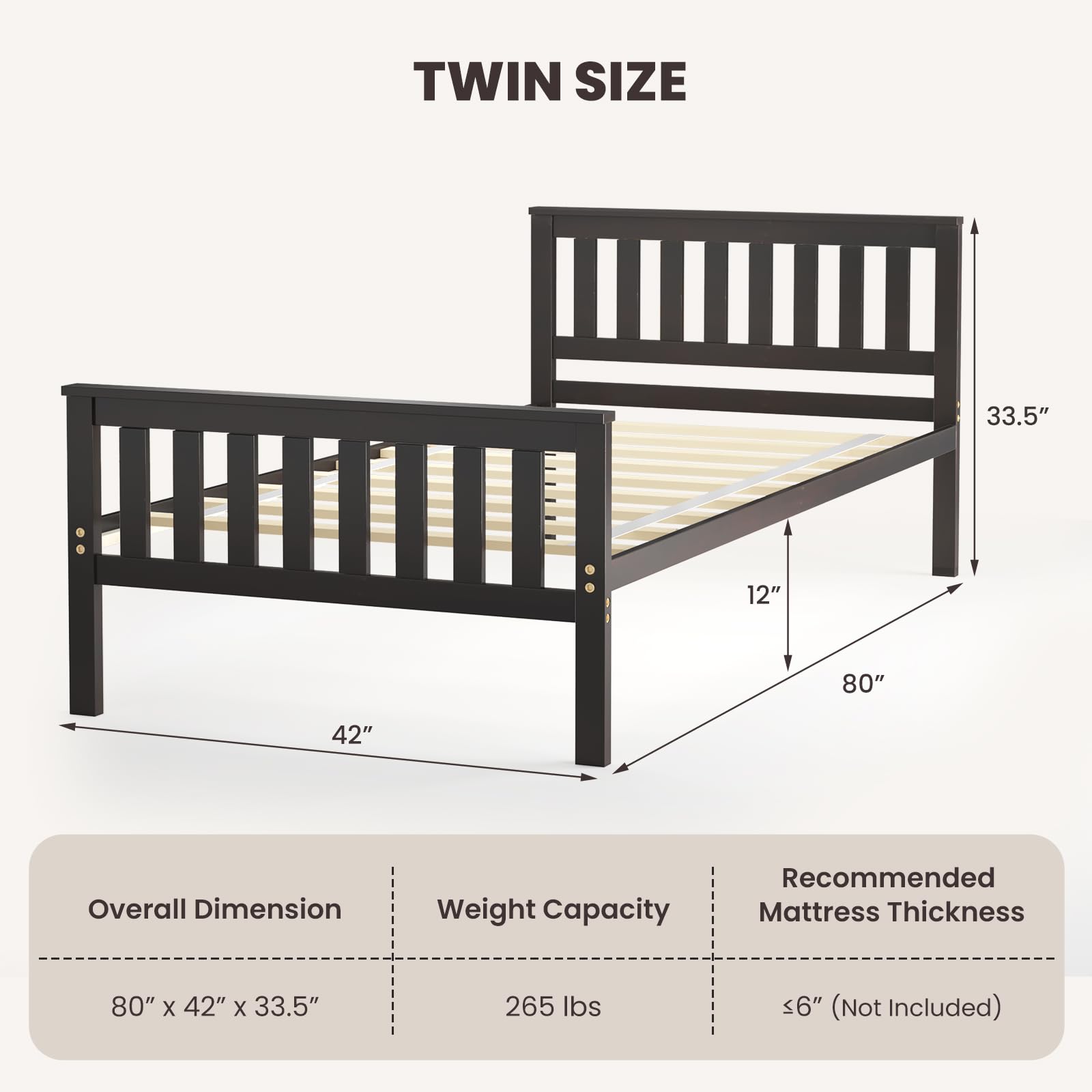 Wood Platform Bed Frame with Headboard, Wooden Slats Support, 12" Under-Bed Storage Space