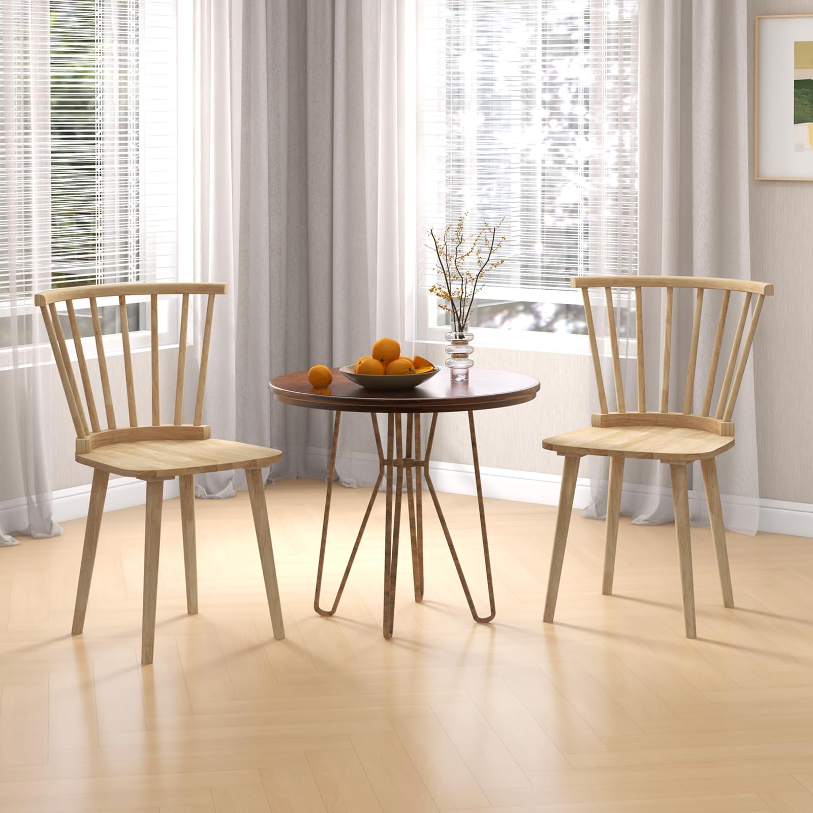 Wood Dining Chairs Set of 2/4, Windsor Dining Chairs with High Spindle Back