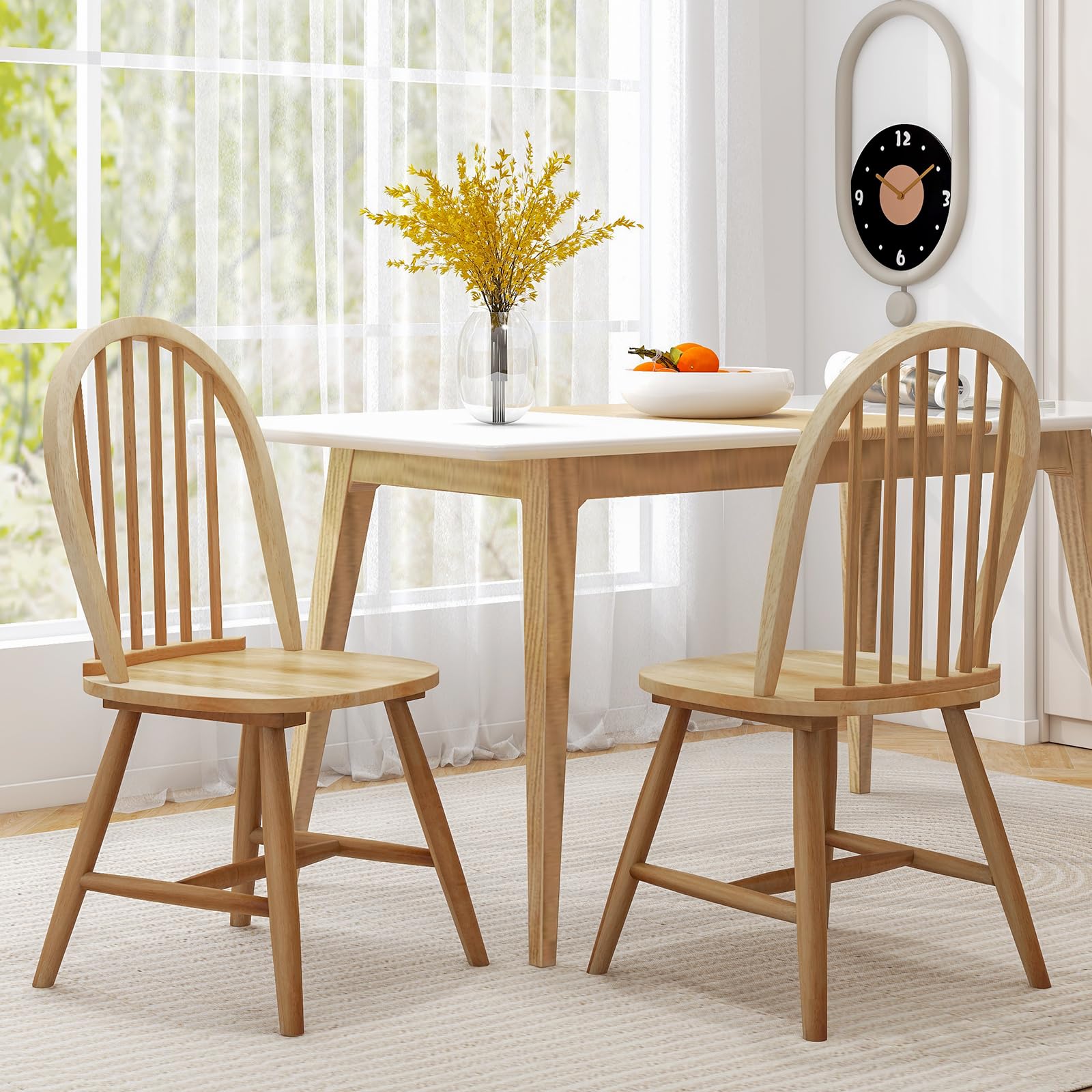 Set of 2/4 Wood Dining Chairs, French Country Armless Spindle Back Dining Chairs