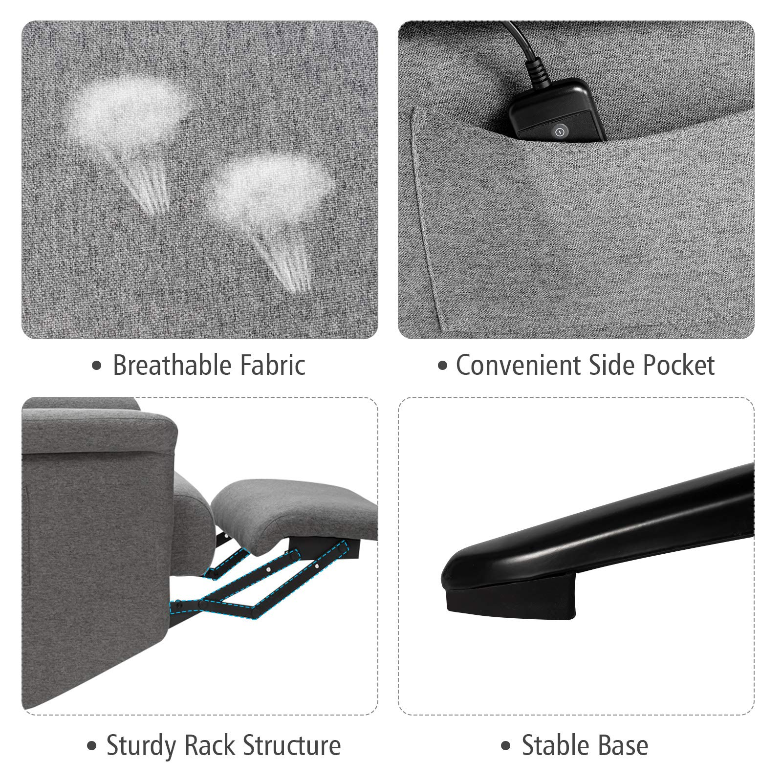 Recliner Chair with Vibration Massage & Remote Control , 360 Degree Swivel Reclining Sofa Chair