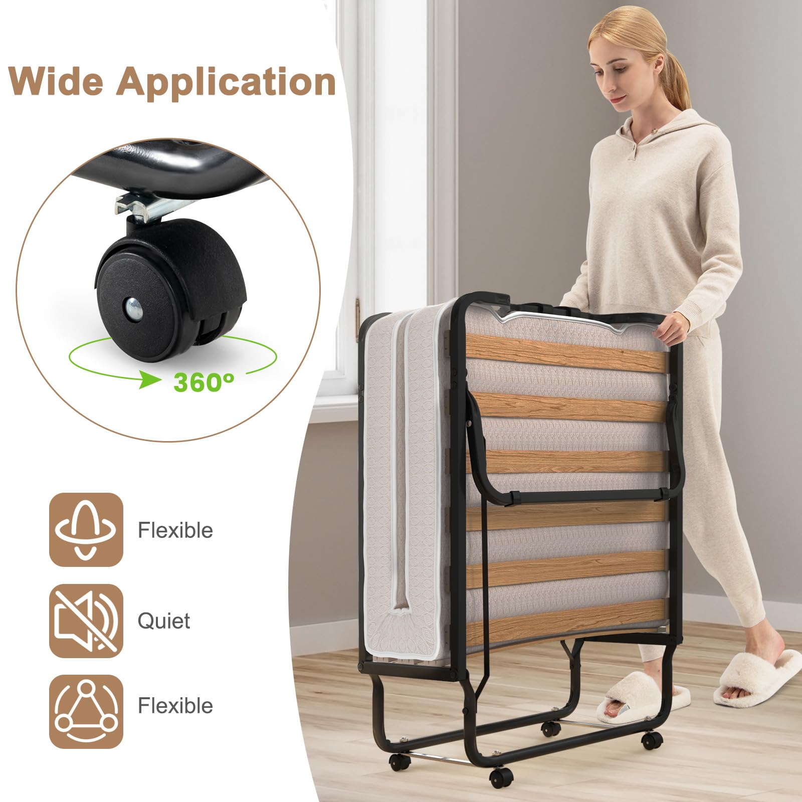 Twin Size Folding Rollaway Bed with Mattress for Adults