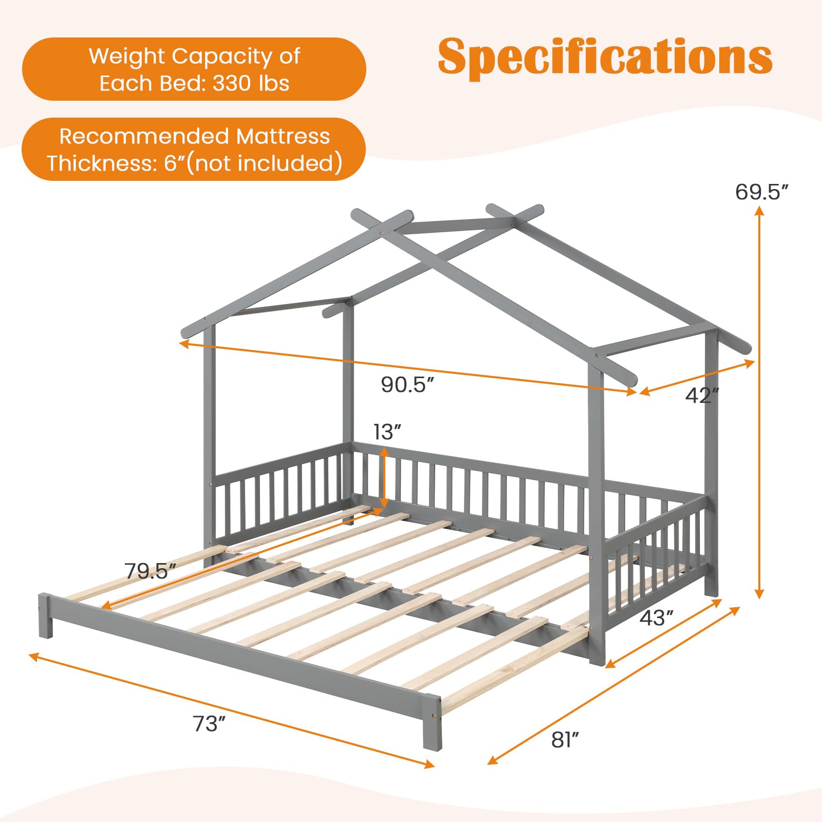 Wood Extendable House Bed