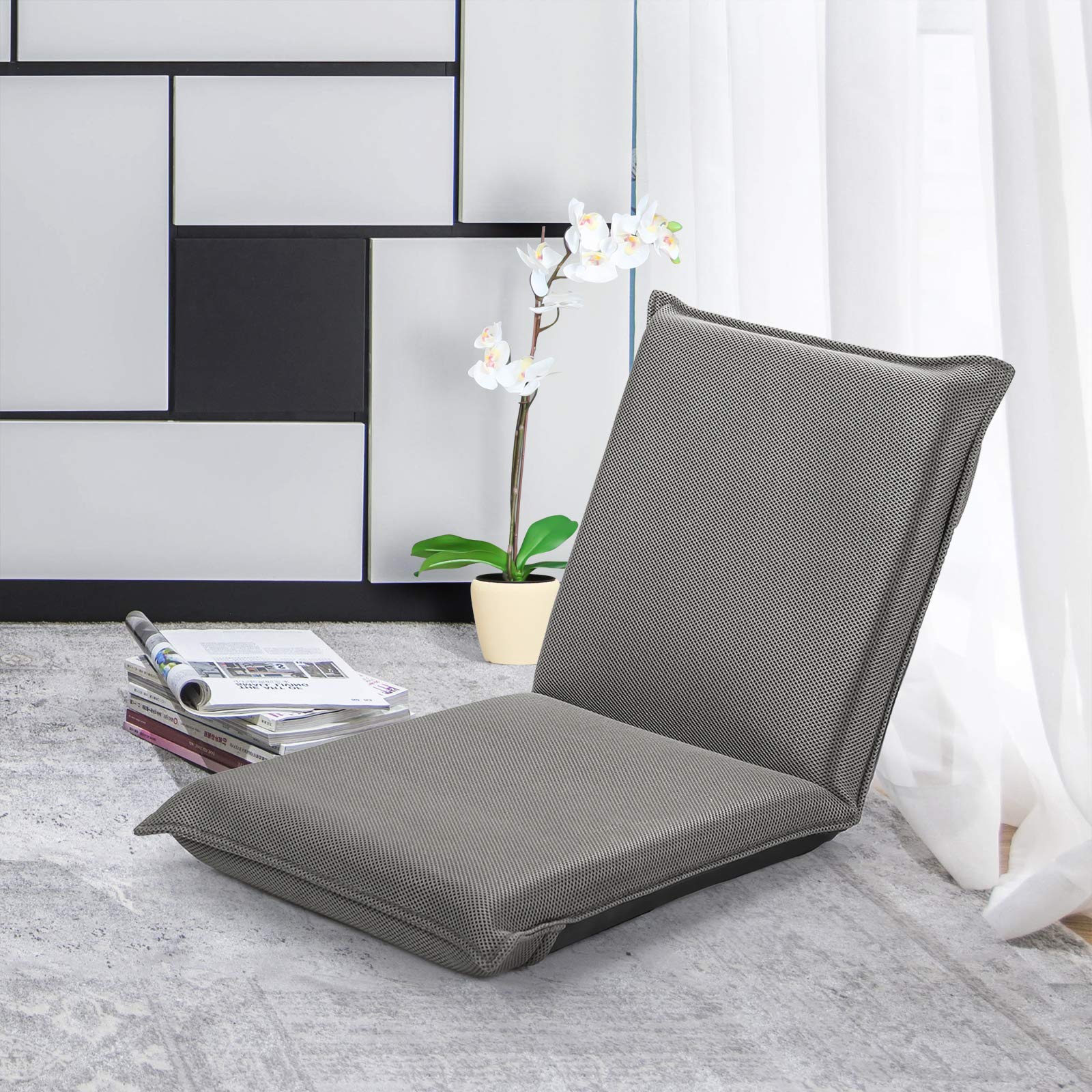 Adjustable Mesh Floor Sofa Chair, 6-Position Multi-Angle Padded Floor Chair for Gaming Reading Meditation
