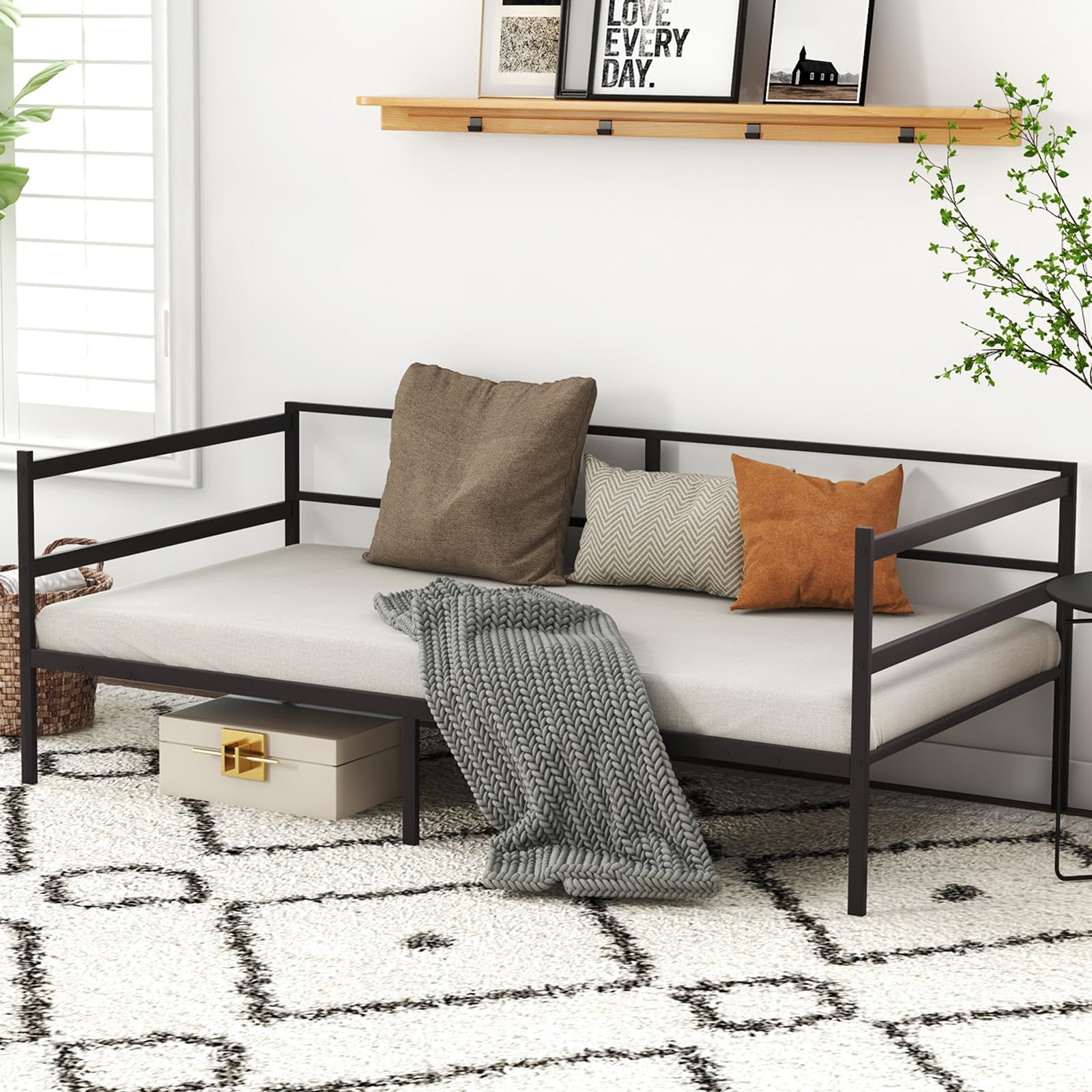 Metal Twin Daybed with Heavy Duty Slat Support, Space Saving Sofa Bed