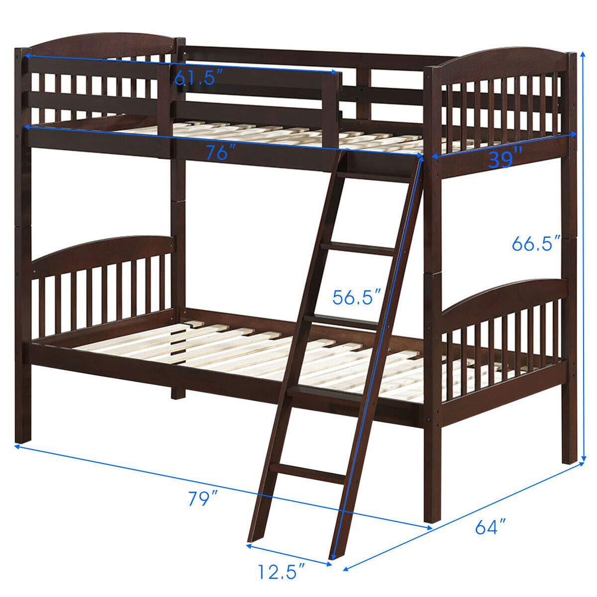 Twin Over Twin Bunk Beds, Convertible Into Two Individual Solid Rubberwood Beds