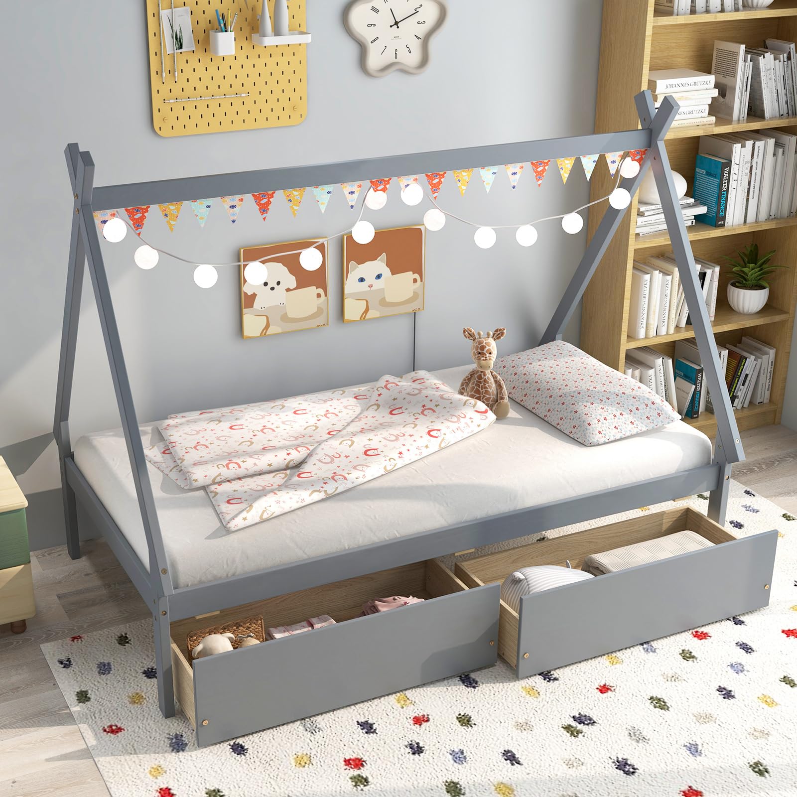 Twin Size House Bed with 2 Storage Drawers