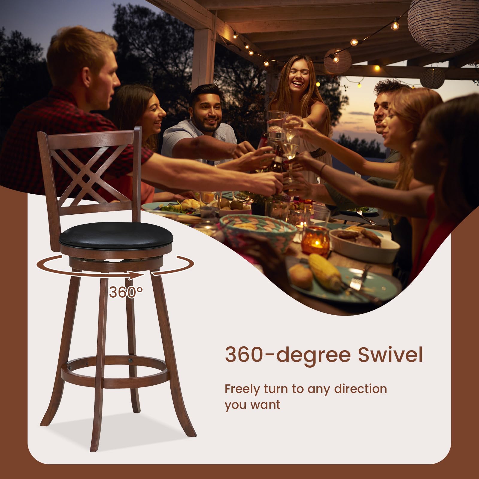 360&deg; Swivel Barstools Set of 2/4, 29" Bar Height Bar Chairs with Back & Footrest