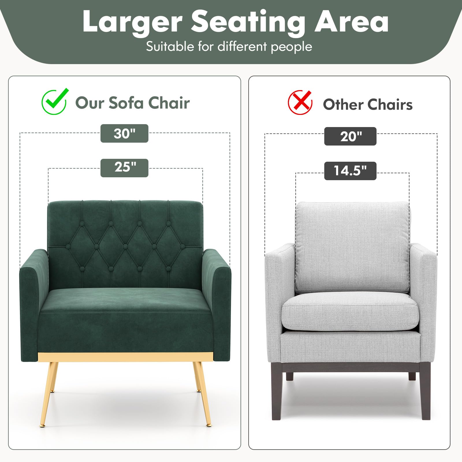 Velvet Accent Chairs Set of 1/2 Modern Tufted Arm Chair