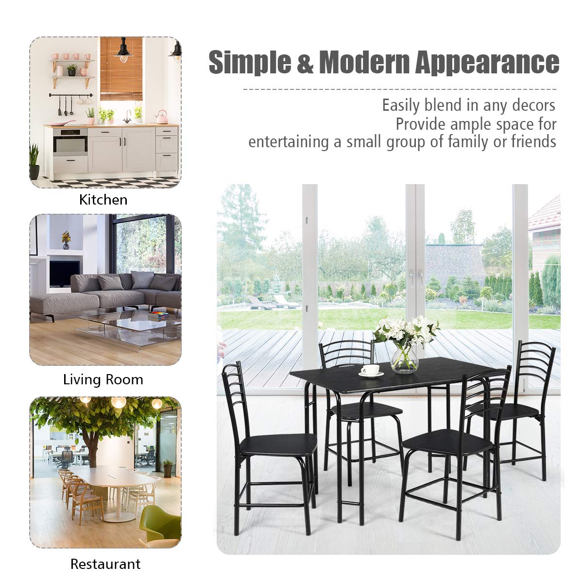 5 Piece Dining Set, Home Kitchen Table and 4 Chairs with Metal Legs