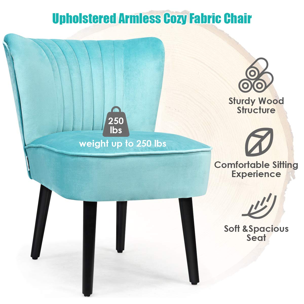 Set of 2 Upholstered Modern Leisure Velvet Accent Chair w/ Adjustable Foot Pads