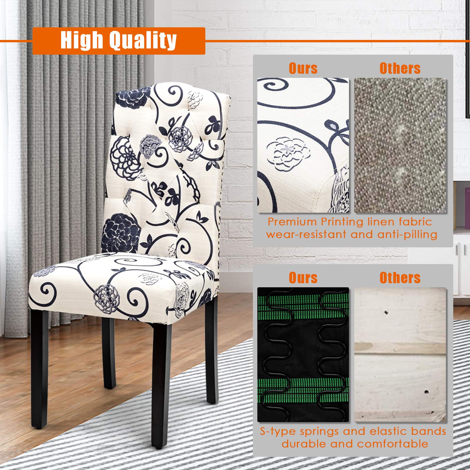 Set of 2/4 Tufted Fabric Dining Chairs with Padded Seat and Tall Backrest