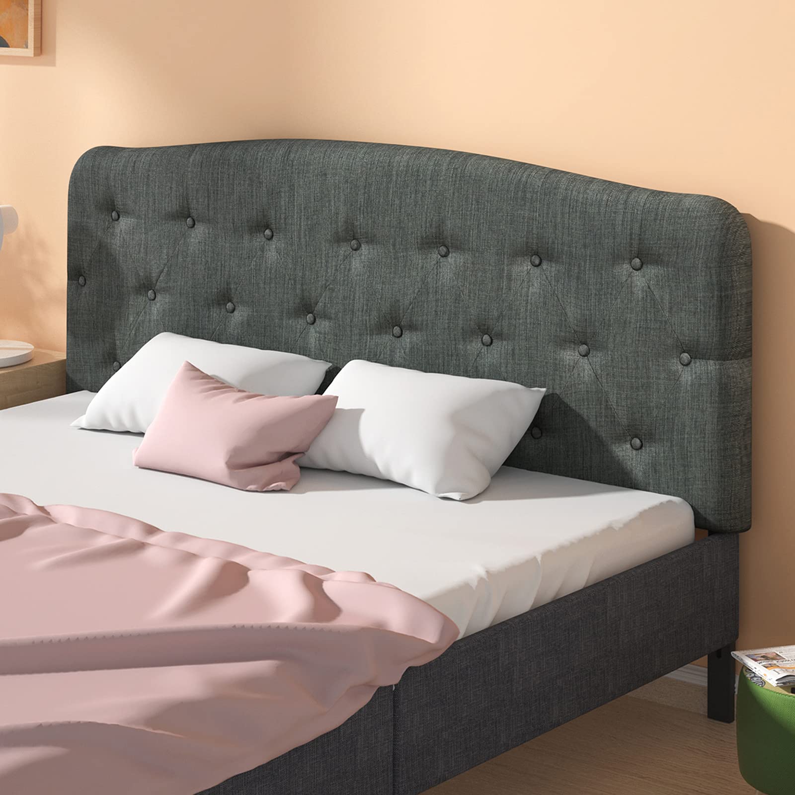 Upholstered Headboard, Adjustable Height from 38" to 53" Platform, Full Size