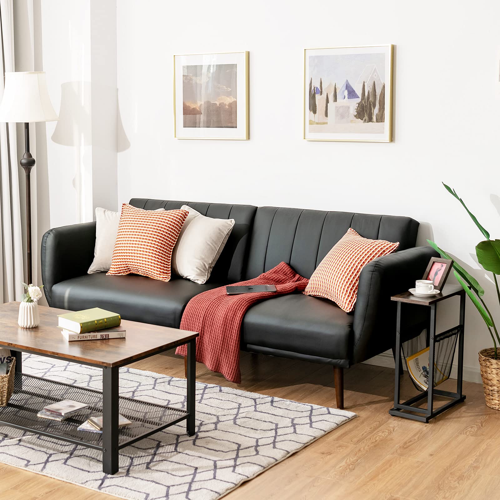3 Seat Convertible Futon Sofa with High-Density Sponge & Adjustable Backrest