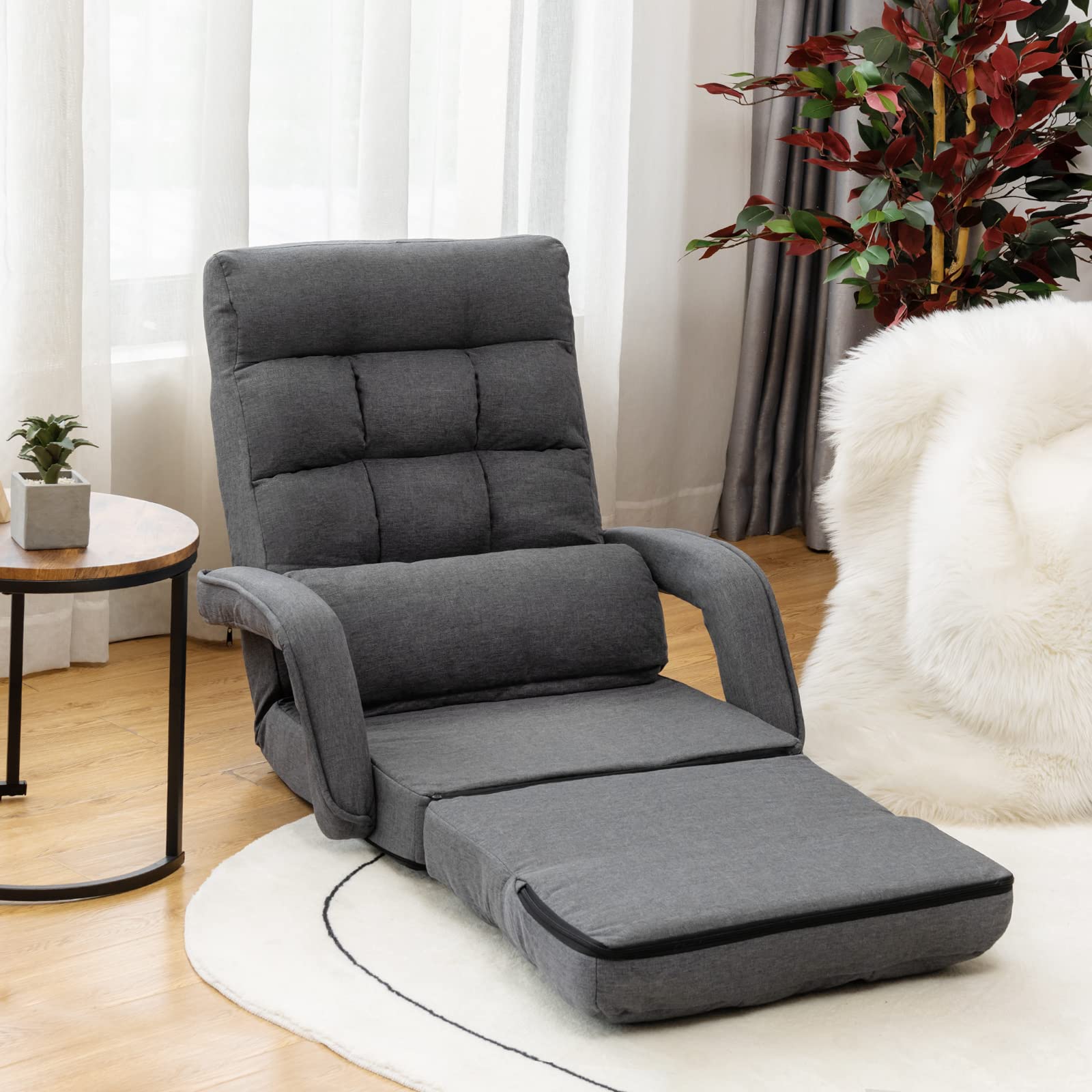Adjustable Floor Chair, Folding Lazy Sofa Chair with 5 Positions, Detachable Seat Cushion