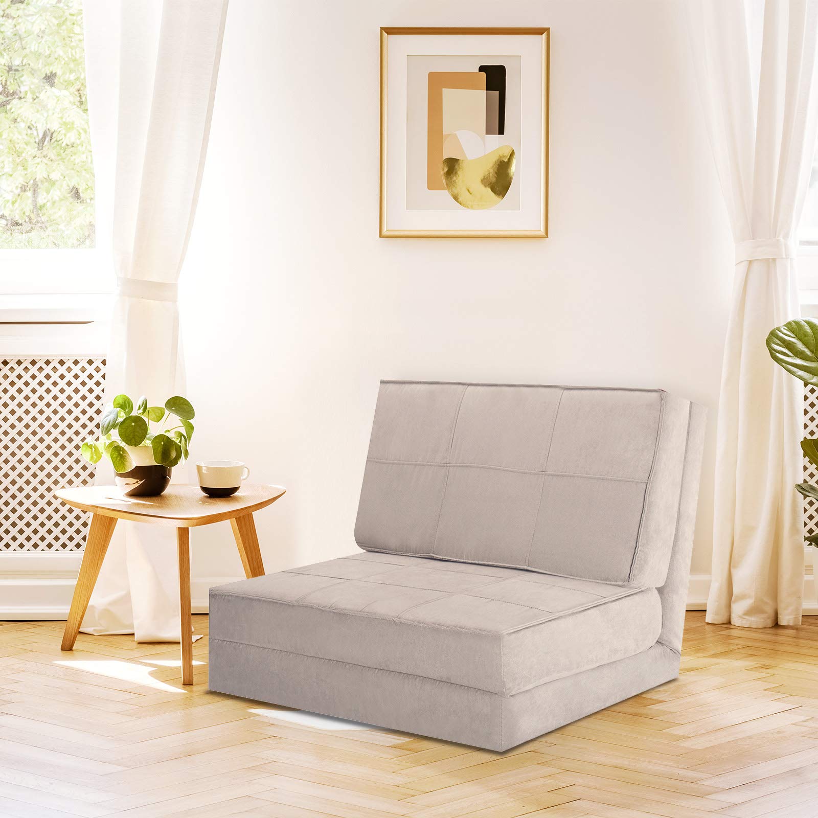 5-Position Adjustable Convertible Flip Chair, Sleeper Dorm Game Bed Couch Lounger Sofa Chair Mattress