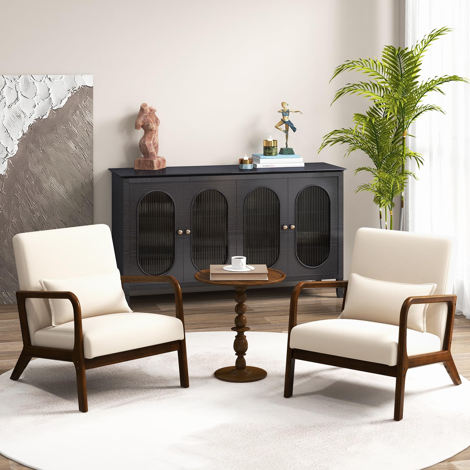 Mid Century Modern Chair, Indoor Living Room Leisure Accent Chair with Cushioned Seat & Back