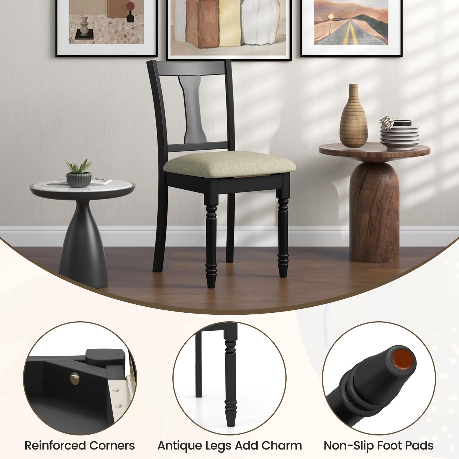 Wood Dining Chairs Set of 2/4 with Flip-up Storage Seat