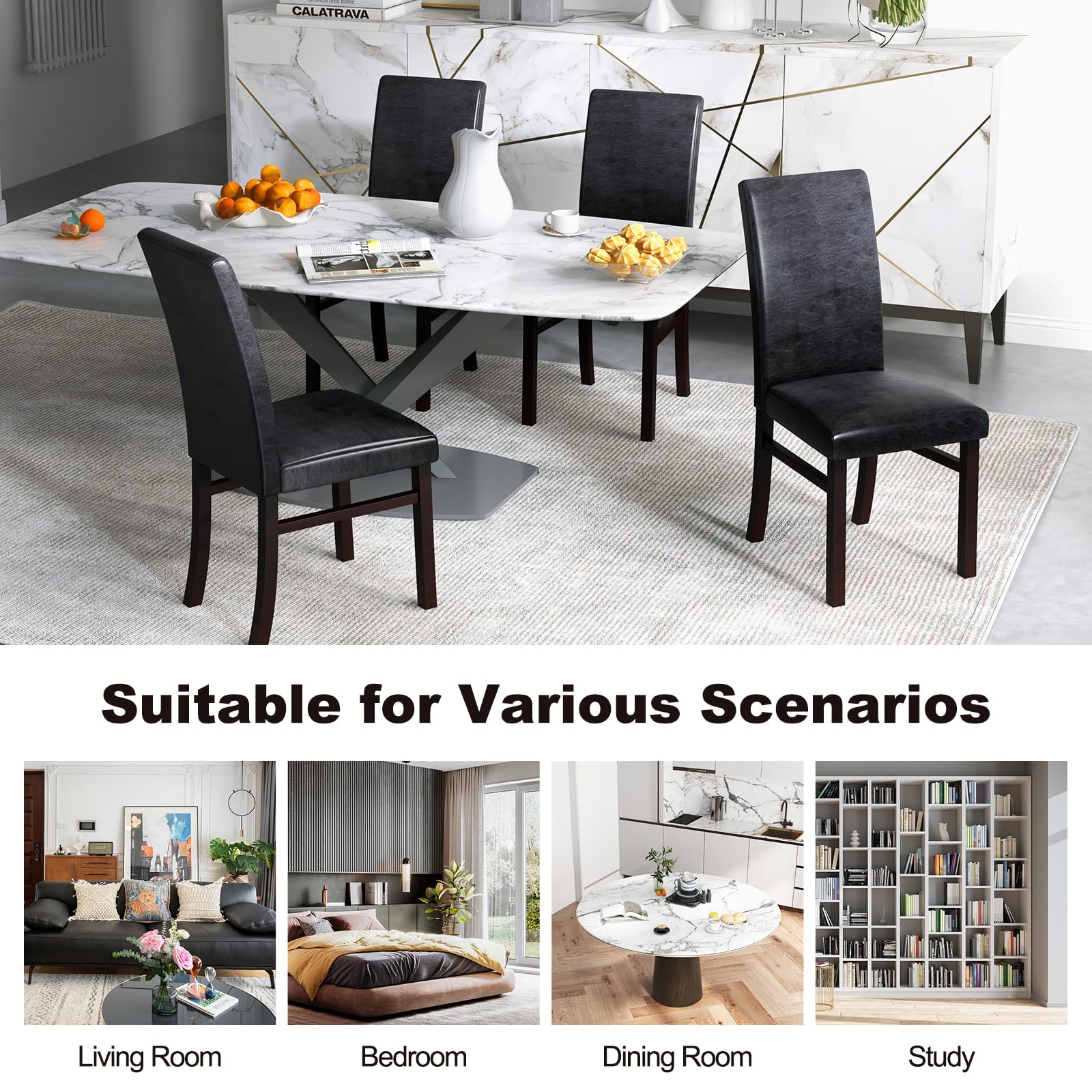 PU Leather Dining Chairs Set of 2/4, Armless High Back Dining Side Chairs with Cushion Seat