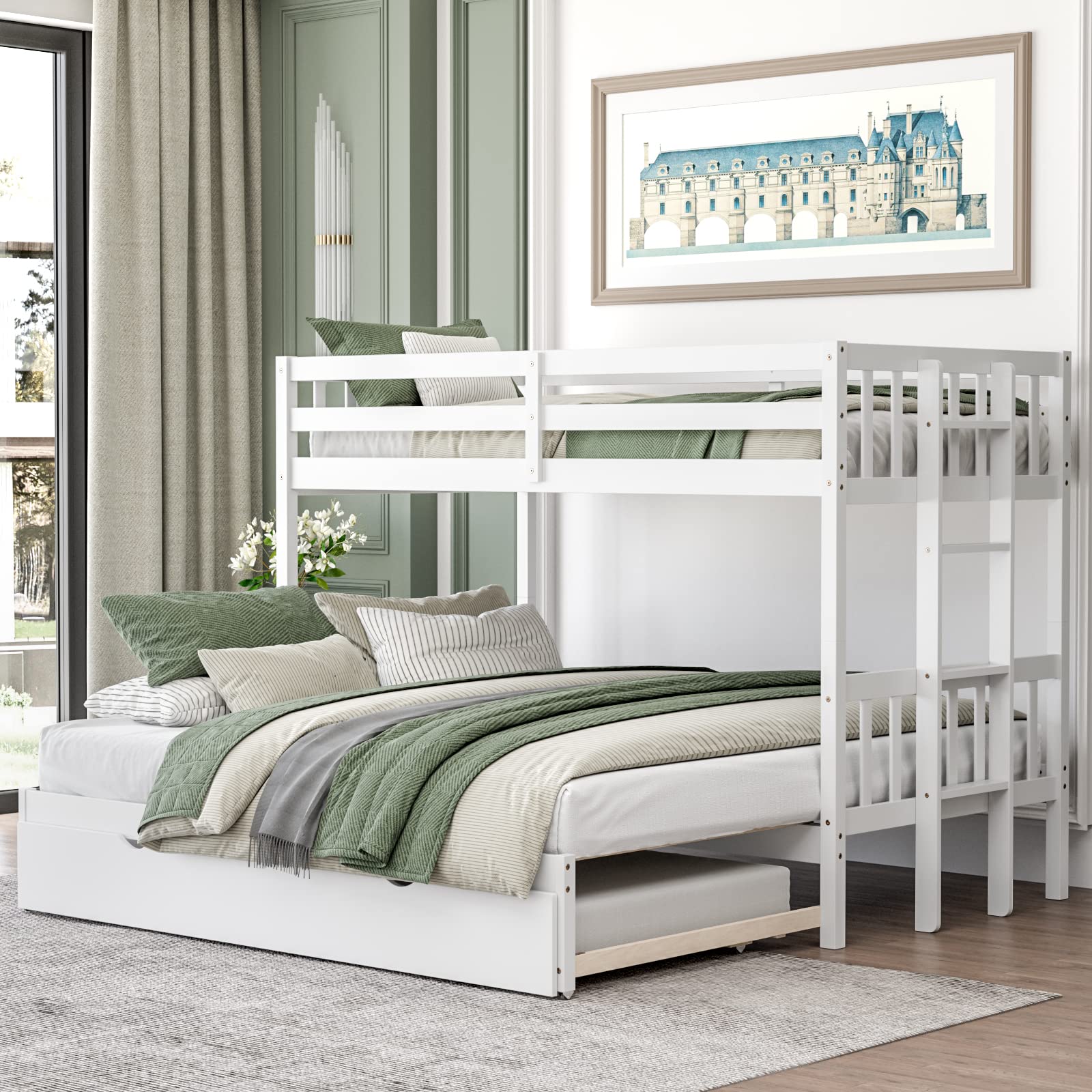 Twin Over Full Bunk Bed with Trundle,  Extendable Twin/Full/Queen/King Bunk Bed