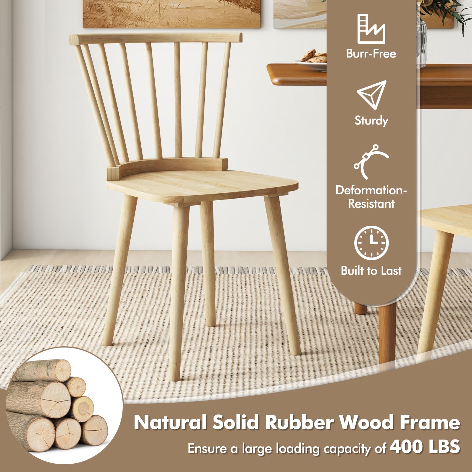 Wood Dining Chairs Set of 2/4, Windsor Dining Chairs with High Spindle Back